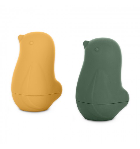 Petite&Mars  Silikonowa zabawka kąpielowa Love Birds 6m+ | Ochre Green